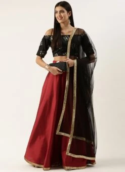 Dupatta From Maroon N Black Chinon Embroidered Lehenga Set After Six Wear 10 Dupatta From Maroon N Black Chinon Embroidered Lehenga Set After Six Wear -C Bazaar Shop Maroon N Black Chinon Embroidered Lehenga Set GHBS02209706 u