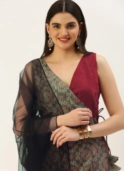 Top From Maroon N Grey Printed Art Silk Anarkali Set After Six Wear -C Bazaar Shop Maroon N Grey Printed Art Silk Anarkali Set SLBS02209654 rrc1 1