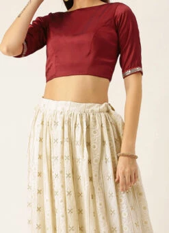 Maroon N Off White Embroidered Lehenga Set Party Wear