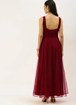 Maroon N Red Embroidered Dress Party Wear -C Bazaar Shop Maroon N Red Embroidered Dress DRBS02206264 b