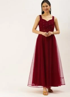 Maroon N Red Embroidered Dress Party Wear -C Bazaar Shop Maroon N Red Embroidered Dress DRBS02206264 u
