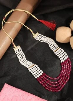 Maroon N White Brass Necklace Party Wear -C Bazaar Shop Maroon N White Brass Necklace JYMPF9876 b