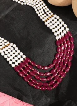 Maroon N White Brass Necklace Party Wear