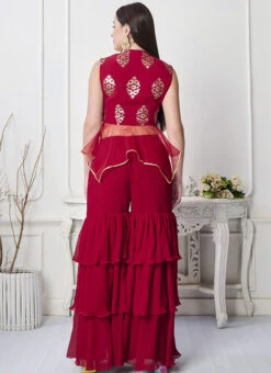 Bottom From Maroon N White Georgette Sequins Palazzo Set After Six Wear -C Bazaar Shop Maroon N White Georgette Sequins Palazzo Set IWBS02301027 b