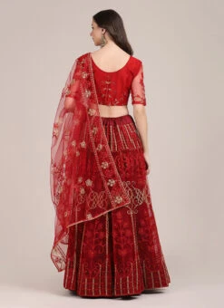 Maroon Net Embroidered A Line Lehenga Party Wear -C Bazaar Shop Maroon Net Embroidered A Line Lehenga GHSACW2763 b