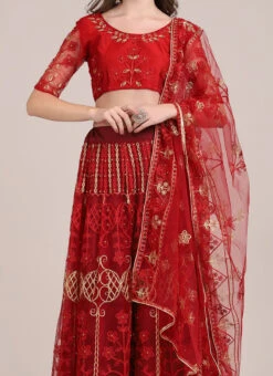 Maroon Net Embroidered A Line Lehenga Party Wear