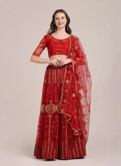 Maroon Net Embroidered A Line Lehenga Party Wear -C Bazaar Shop Maroon Net Embroidered A Line Lehenga GHSACW2763 u
