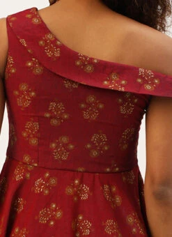 Maroon Printed One Shoulder Dress After Six Wear -C Bazaar Shop Maroon Printed One Shoulder Dress DRBS02205963 rrc2