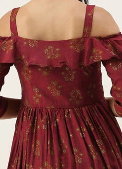 Maroon Rayon Printed Strap Neckline Dress After Six Wear -C Bazaar Shop Maroon Rayon Printed Strap Neckline Dress DRBS02204728 rrc2