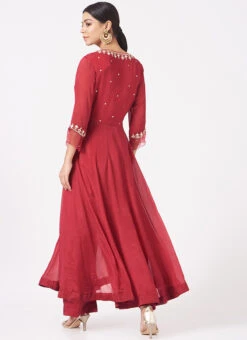 Maroon Red Chinon Silk Mirror Work Anarkali Suit Wedding Wear -C Bazaar Shop Maroon Red Chinon Silk Mirror Work Anarkali Suit SLDVC160 b