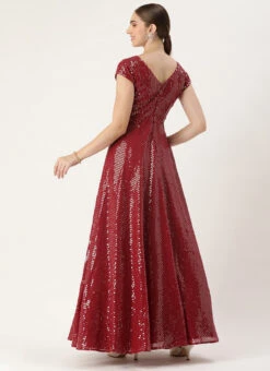 Maroon Sequins Embroidered Georgette With Keyhole Wedding Wear 11 Maroon Sequins Embroidered Georgette With Keyhole Wedding Wear -C Bazaar Shop Maroon Sequins Embroidered Georgette With Keyhole IWBS02304996 b