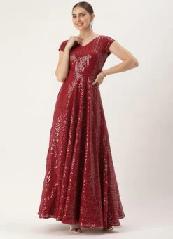 Maroon Sequins Embroidered Georgette With Keyhole Wedding Wear 10 Maroon Sequins Embroidered Georgette With Keyhole Wedding Wear -C Bazaar Shop Maroon Sequins Embroidered Georgette With Keyhole IWBS02304996 u