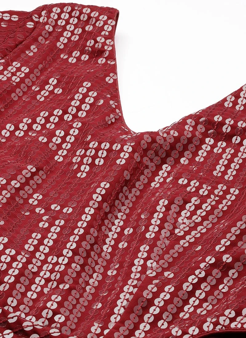 Maroon Sequins Embroidered Georgette With Keyhole Wedding Wear 5 Maroon Sequins Embroidered Georgette With Keyhole Wedding Wear - Image 5