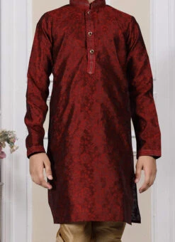 Maroon Silk Printed Kurta Pyjama Party Wear