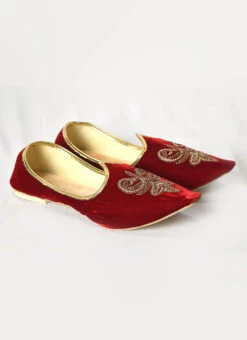 Maroon Velvet Hand Work Mojri