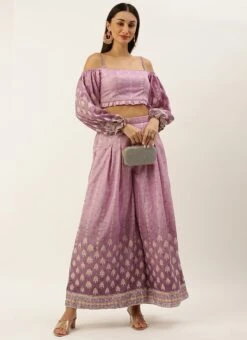 Bottom From Mauve Art Silk Digital Printed Co Ords Set After Six Wear -C Bazaar Shop Mauve Art Silk Digital Printed Co Ords Set IWBS02301067 u