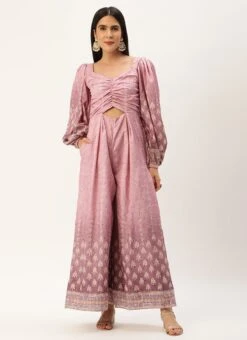 Mauve Art Silk Digital Printed Jumpsuits After Six Wear -C Bazaar Shop Mauve Art Silk Digital Printed Jumpsuits DRBS02301077 u