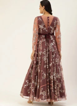 Mauve Embroidered Floor Length Gown Party Wear -C Bazaar Shop Mauve Embroidered Floor Length Gown IWBS02008778 b