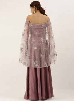 Mauve Embroidered Net Cape Style Gown Party Wear 11 Mauve Embroidered Net Cape Style Gown Party Wear -C Bazaar Shop Mauve Embroidered Net Cape Style Gown IWBS02007370 b