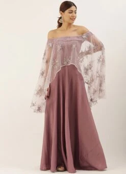 Mauve Embroidered Net Cape Style Gown Party Wear 10 Mauve Embroidered Net Cape Style Gown Party Wear -C Bazaar Shop Mauve Embroidered Net Cape Style Gown IWBS02007370 u