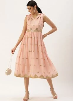 Mauve Embroidered Strap Neck Dress After Six Wear -C Bazaar Shop Mauve Embroidered Strap Neck Dress DRBS02204839 u