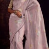 Mauve Faux Crepe Embroidered Saree Party Wear