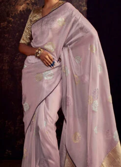 Mauve Faux Crepe Embroidered Saree Party Wear