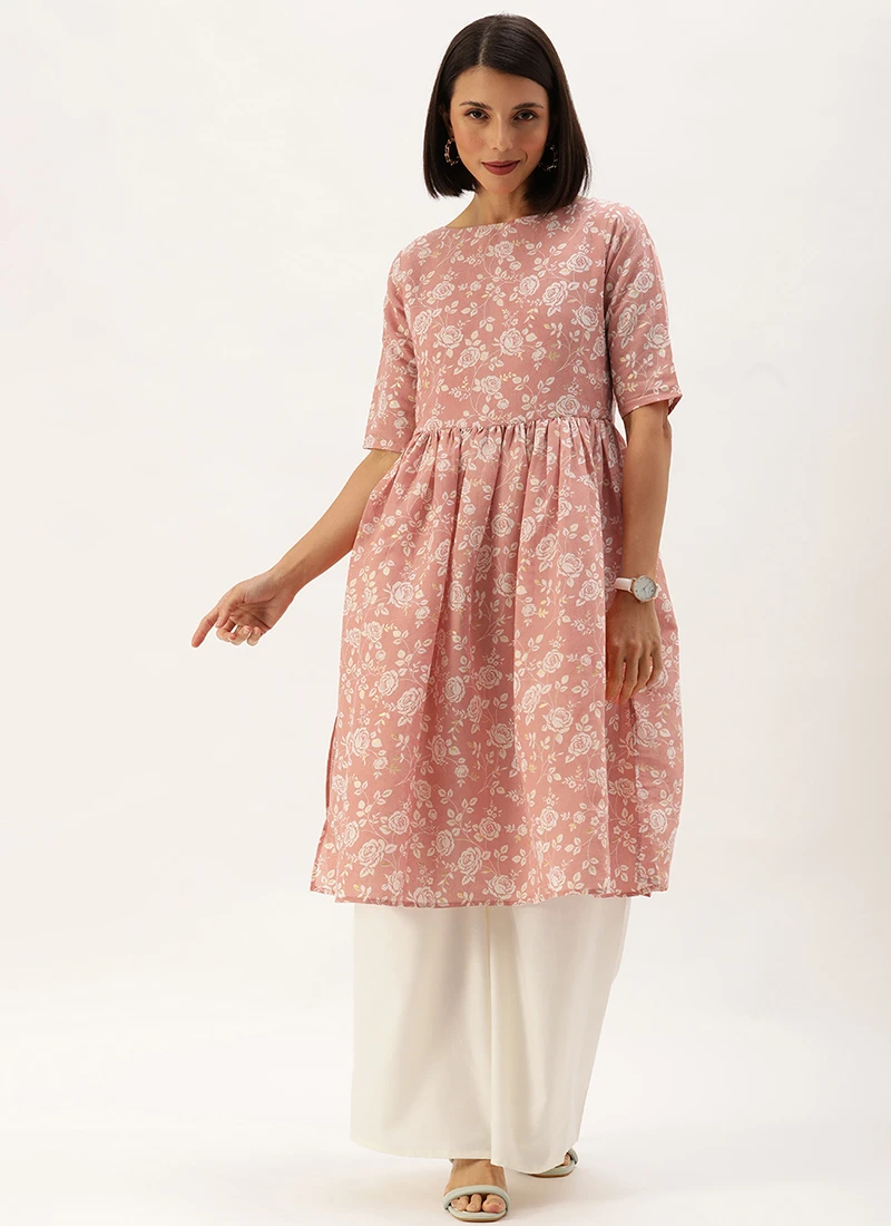 Mauve Floral Printed Kurta Set Festive Wear 3 Mauve Floral Printed Kurta Set Festive Wear - Image 3