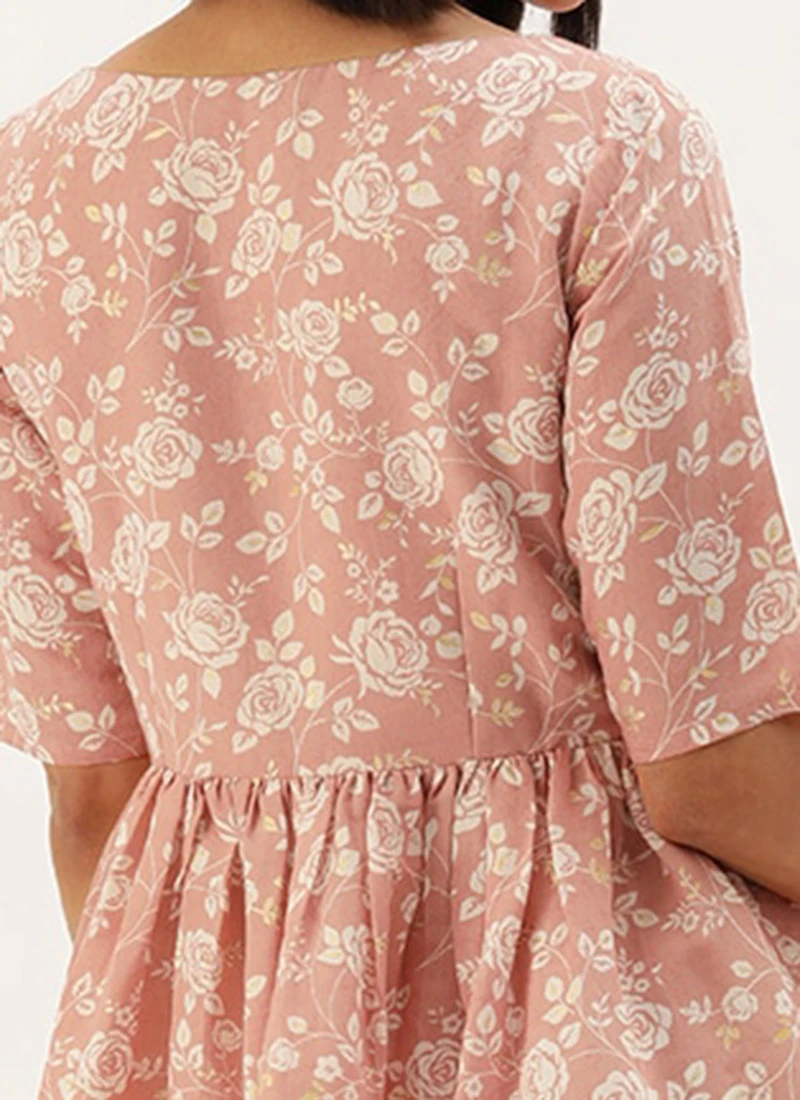 Mauve Floral Printed Kurta Set Festive Wear 6 Mauve Floral Printed Kurta Set Festive Wear - Image 6