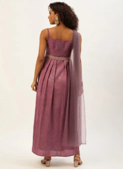 Mauve Foil Printed Satin Draped Gown Party Wear 11 Mauve Foil Printed Satin Draped Gown Party Wear -C Bazaar Shop Mauve Foil Printed Satin Draped Gown IWBS02209695 b