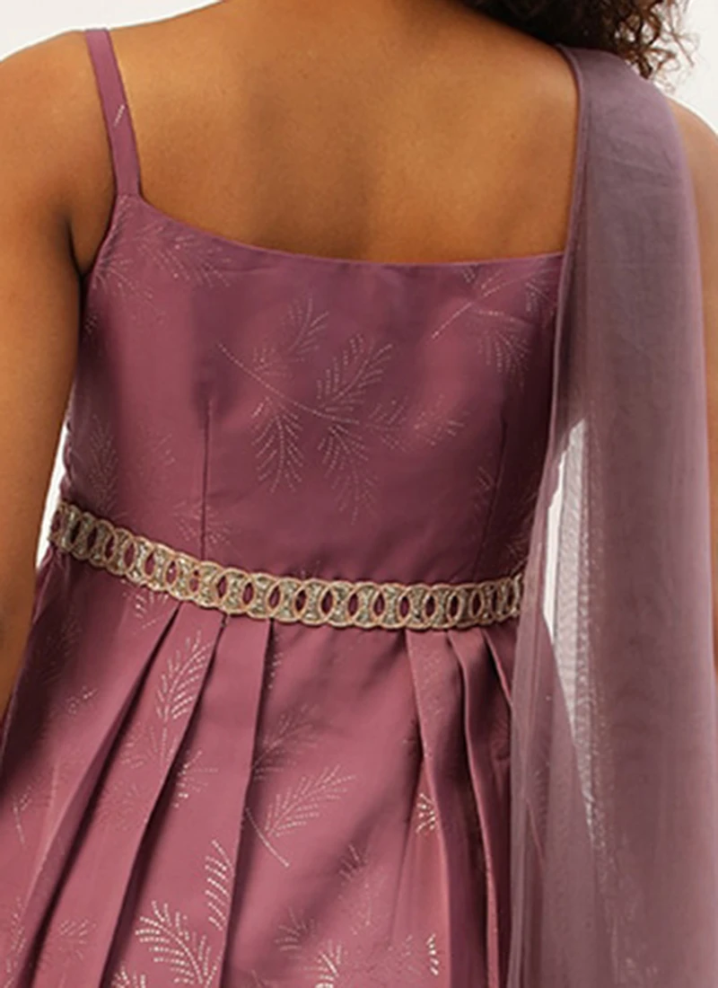 Mauve Foil Printed Satin Draped Gown Party Wear 6 Mauve Foil Printed Satin Draped Gown Party Wear - Image 6