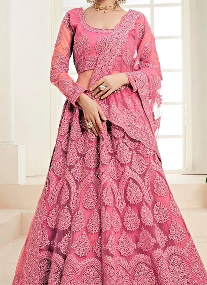 PINK Net A Line Lehenga Wedding Wear 1 PINK Net A Line Lehenga Wedding Wear