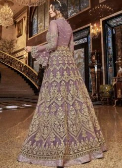 Mauve Net Abaya Style Anarkali Suit Wedding Wear -C Bazaar Shop Mauve Net Abaya Style Anarkali Suit SLSCC6312 b