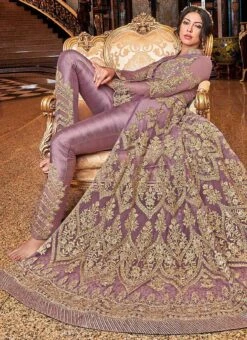 Mauve Net Abaya Style Anarkali Suit Wedding Wear -C Bazaar Shop Mauve Net Abaya Style Anarkali Suit SLSCC6312 u