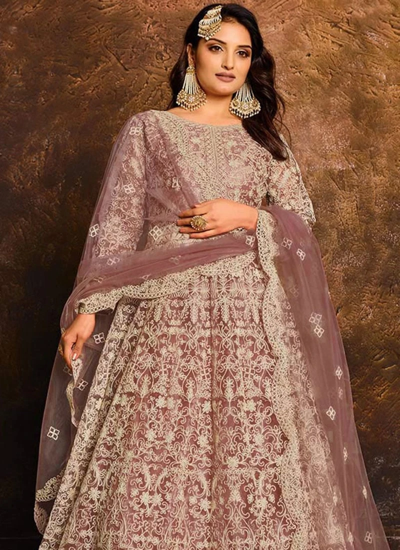 Mauve Net Anarkali Suit Party Wear 4 Mauve Net Anarkali Suit Party Wear - Image 4