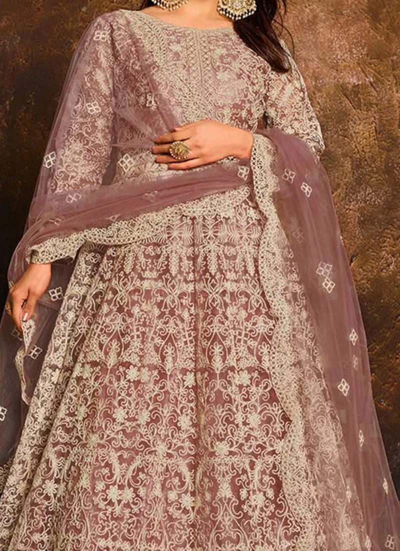 Mauve Net Anarkali Suit Party Wear 1 Mauve Net Anarkali Suit Party Wear