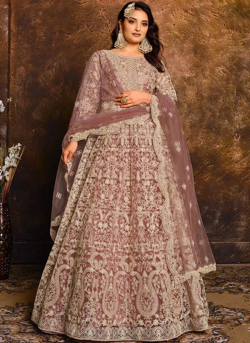 Mauve Net Anarkali Suit Party Wear 3 Mauve Net Anarkali Suit Party Wear - Image 3