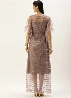 Mauve Net Embroidered Kaftan Style Gown Party Wear -C Bazaar Shop Mauve Net Embroidered Kaftan Style Gown IWBS02205988 b