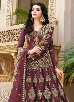 Mauve Net Long Choli A Line Lehenga Wedding Wear -C Bazaar Shop Mauve Net Long Choli A Line Lehenga GHSCC10031A b