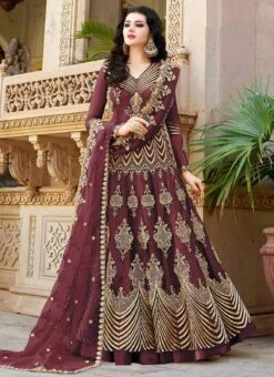 Mauve Net Long Choli A Line Lehenga Wedding Wear -C Bazaar Shop Mauve Net Long Choli A Line Lehenga GHSCC10031A u