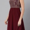Mauve Net Sequins N Burgundy Godet Dress Festive Wear Wedding Wear