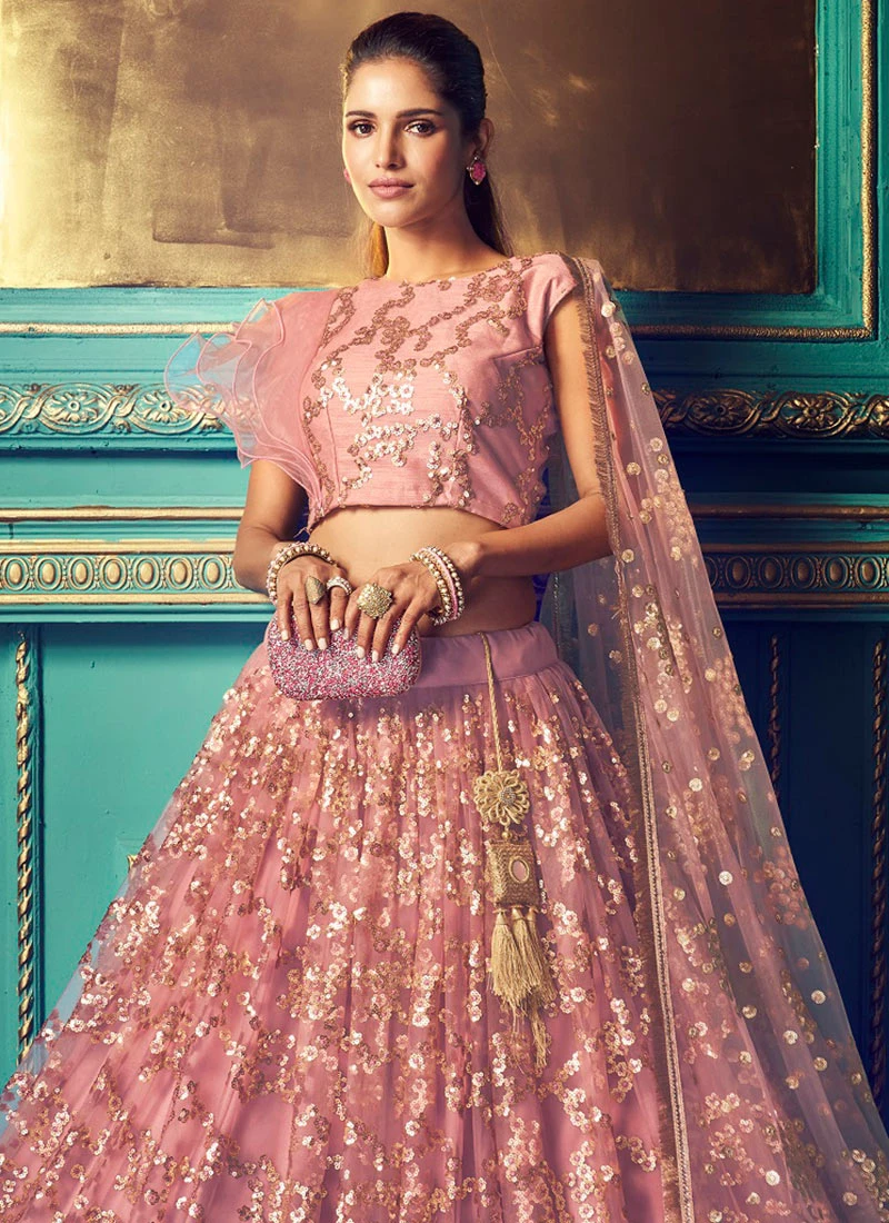 Mauve Net Umbrella Lehenga Party Wear 4 Mauve Net Umbrella Lehenga Party Wear - Image 4