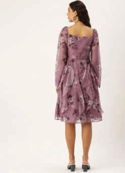 Mauve Organza Digital Printed Dress After Six Wear -C Bazaar Shop Mauve Organza Digital Printed Dress DRBS02210906 b