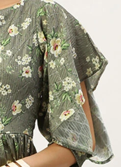 Mehndi Green Georgette Printed Dress After Six Wear Party Wear -C Bazaar Shop Mehndi Green Georgette Printed Dress DRBS02211034 rrc3