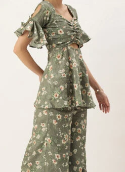 Top From Mehndi Green Georgette Printed Palazzo Suit After Six Wear