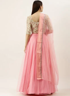 Skirt From Mint Green Embroidered N Peach Net Lehenga After Six Wear -C Bazaar Shop Mint Green Embroidered N Peach Net Lehenga GHBS02308954 b