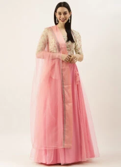 Skirt From Mint Green Embroidered N Peach Net Lehenga After Six Wear -C Bazaar Shop Mint Green Embroidered N Peach Net Lehenga GHBS02308954 u