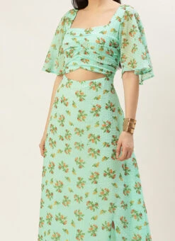 Mint Green Georgette Digital Printed Dress After Six Wear