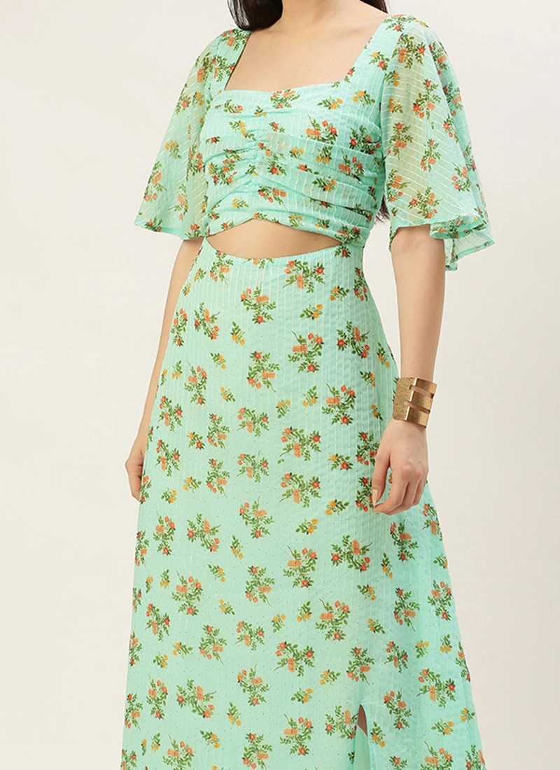 Mint Green Georgette Digital Printed Dress After Six Wear 1 Mint Green Georgette Digital Printed Dress After Six Wear
