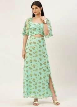 Mint Green Georgette Digital Printed Dress After Six Wear 10 Mint Green Georgette Digital Printed Dress After Six Wear -C Bazaar Shop Mint Green Georgette Digital Printed Dress DRBS02211307 u